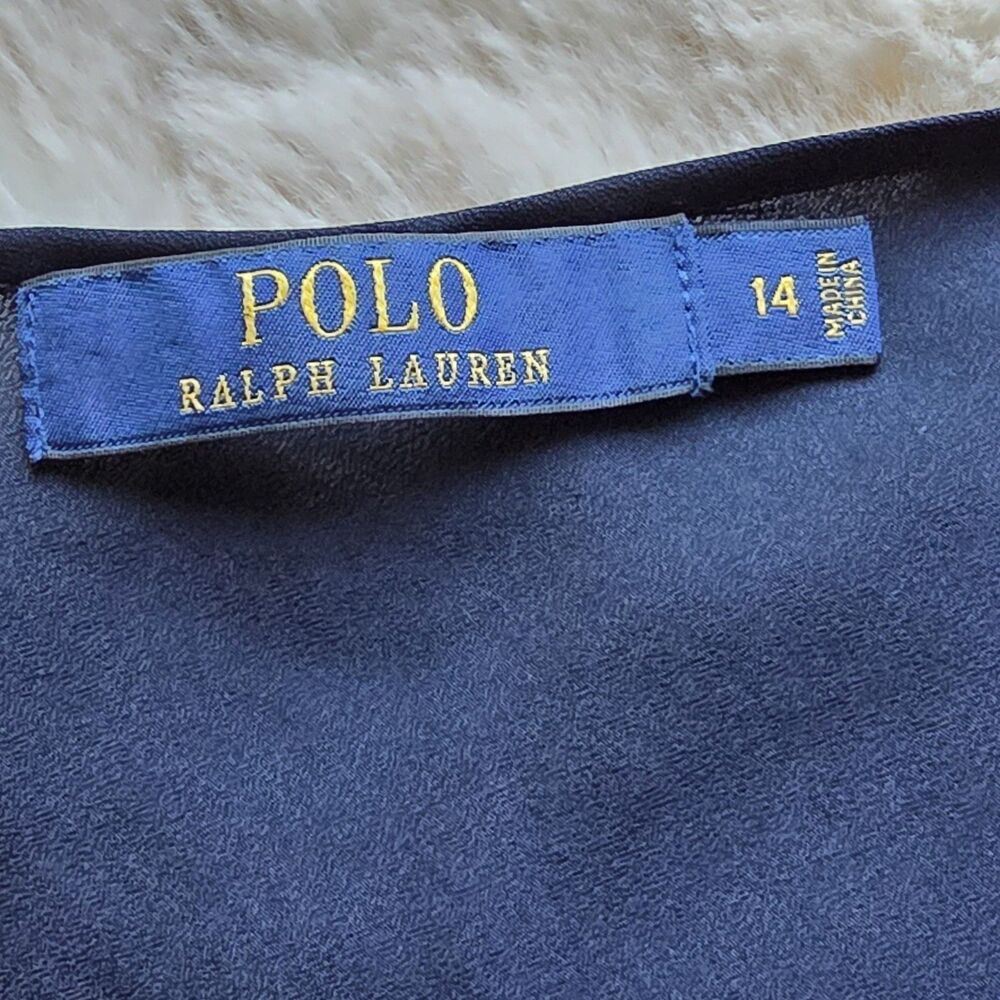 Polo Ralph Lauren Navy Midi Slip Dress Womens 14 Satin Minimal Elegant Evening - Picture 6 of 10